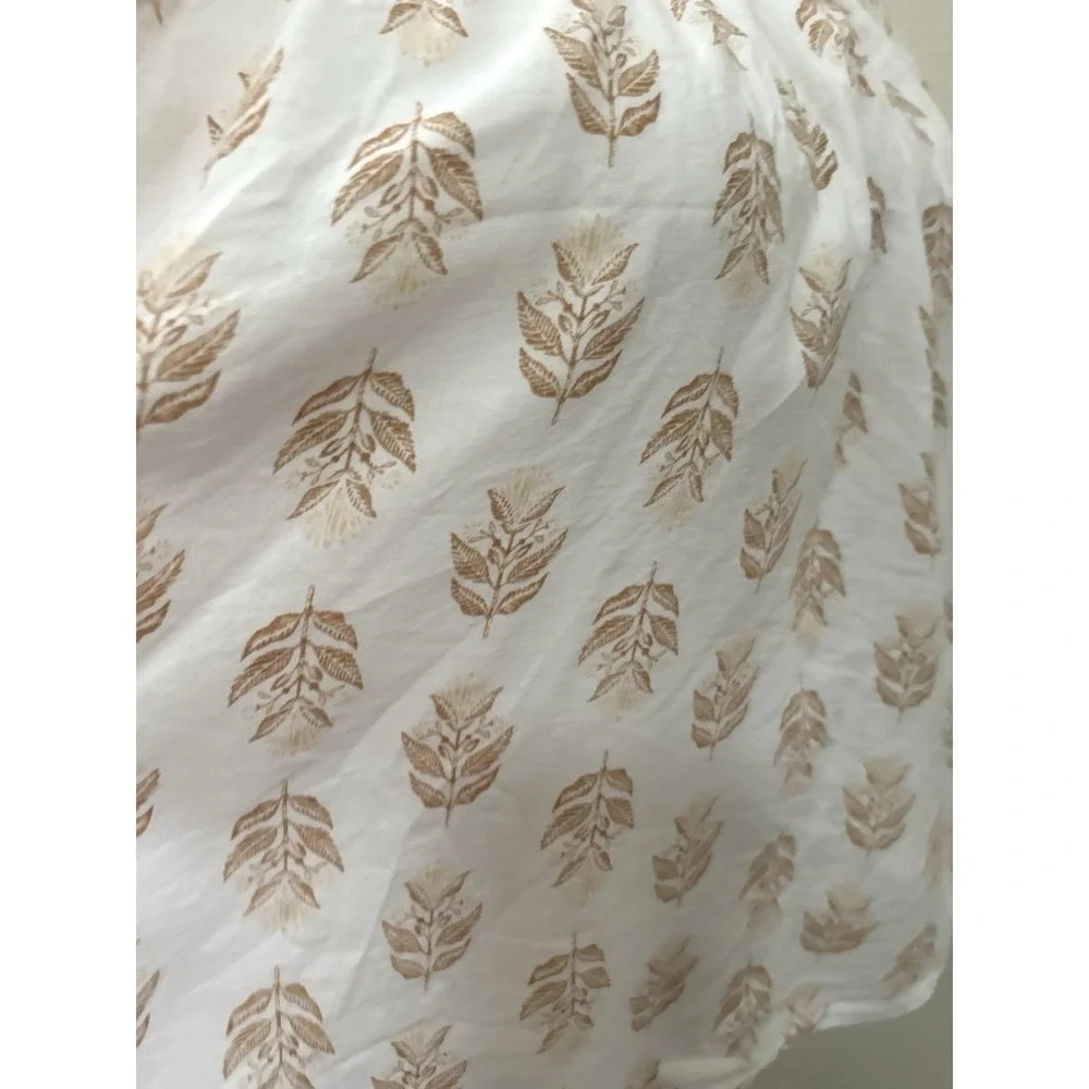 Old Navy Floral Block Stamp Peasant Top XL Puff Sleeve Tie Back Cottage Boho